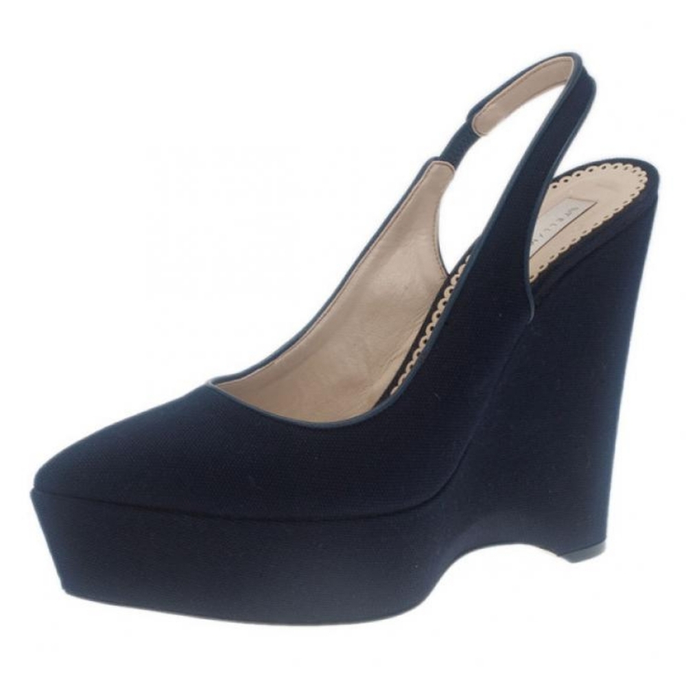 Stella McCartney Blue Canvas Slingback Wedges size 39.5/9